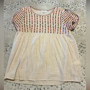 THML Stylish Beige Top with embroidery. Size medium